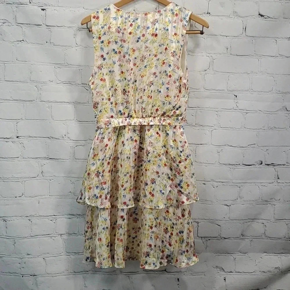 Banana Republic Floral Sleeveless Fit & Flare Dress Ruffle Tiered V-Neck Lined - Picture 7 of 8